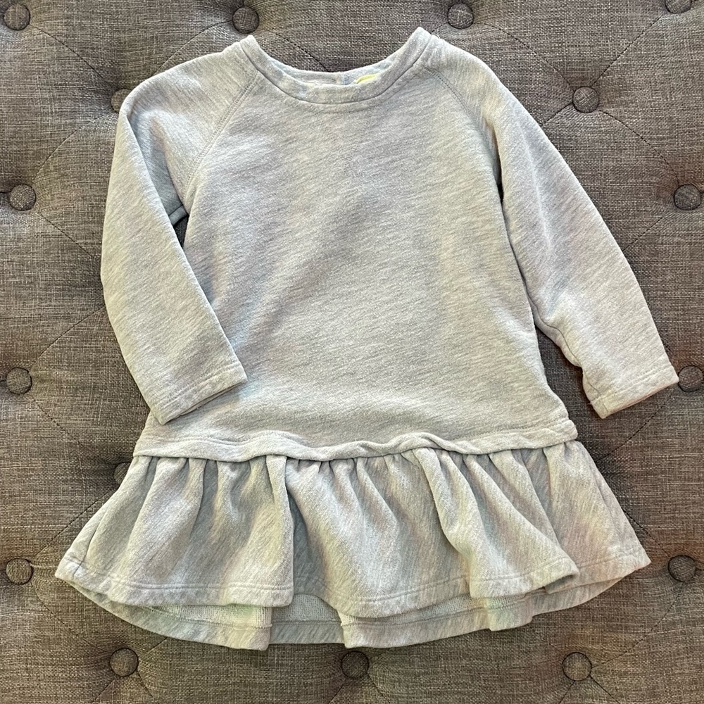 Gap Sweatshirt Dress Drop Waist Ruffle Long Sleeve Gray Baby Toddler Girl 18-24M